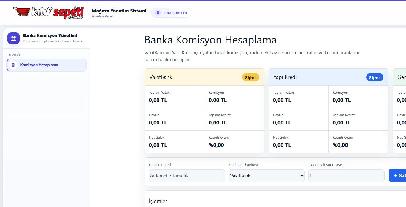 Yatan tutar, komisyon, havale maliyeti ve net geliri banka bazında karşılaştıran banka komisyon modülü.